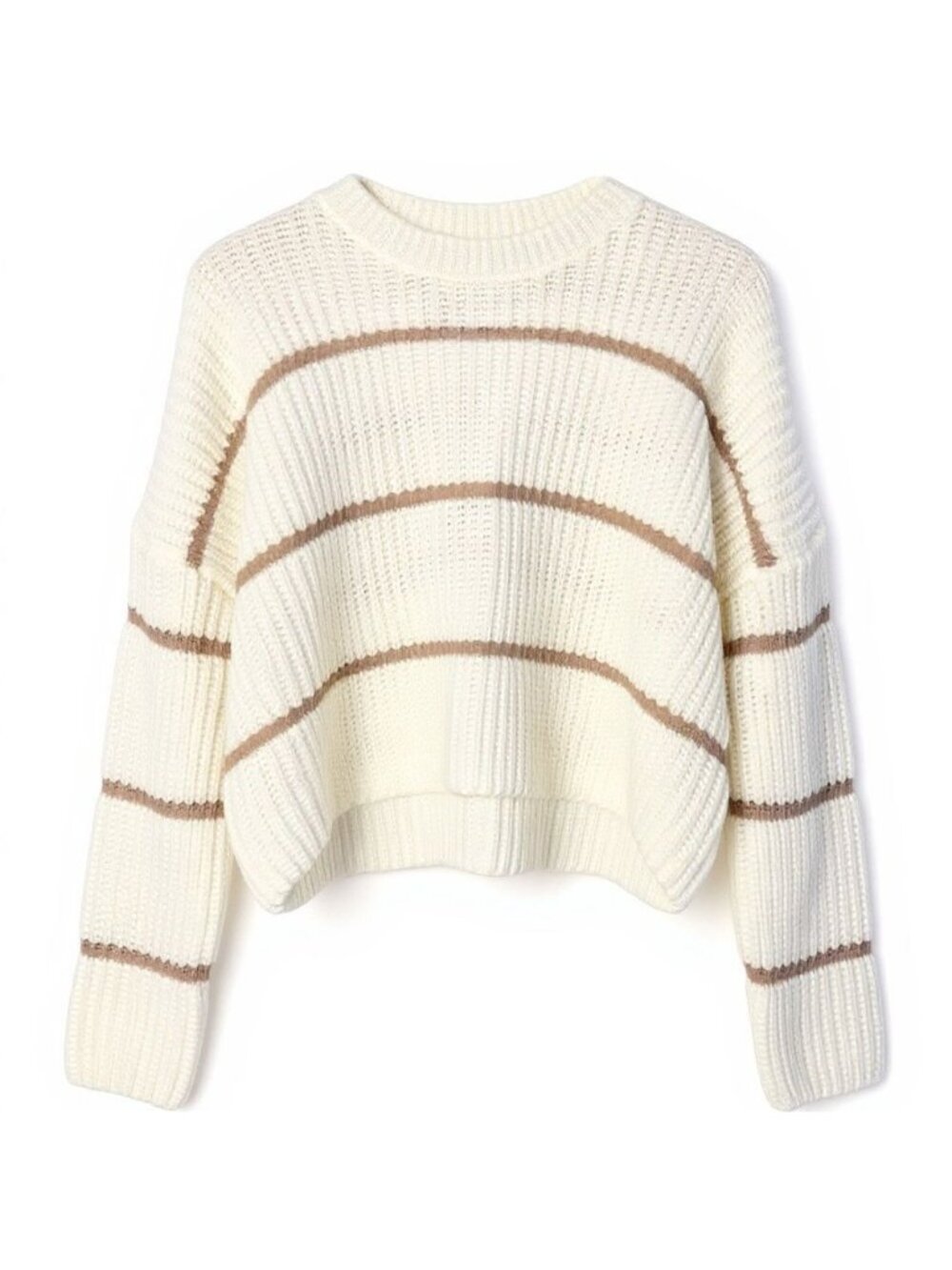 Moon & Madison White Knit Sweater With Taupe Stripes